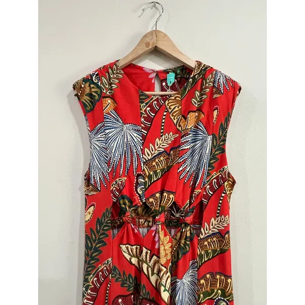 Farm Rio Red Tropical‎ Wide Leg Jumpsuit Size Large NWT Resort Wear - Image 3
