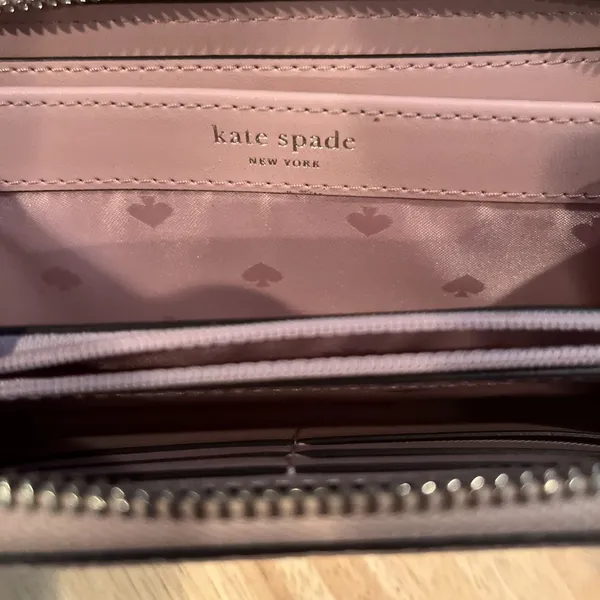 Kate Spade New York Pink Pebbled Leather Zip Around Wallet Clutch Logo - Image 6