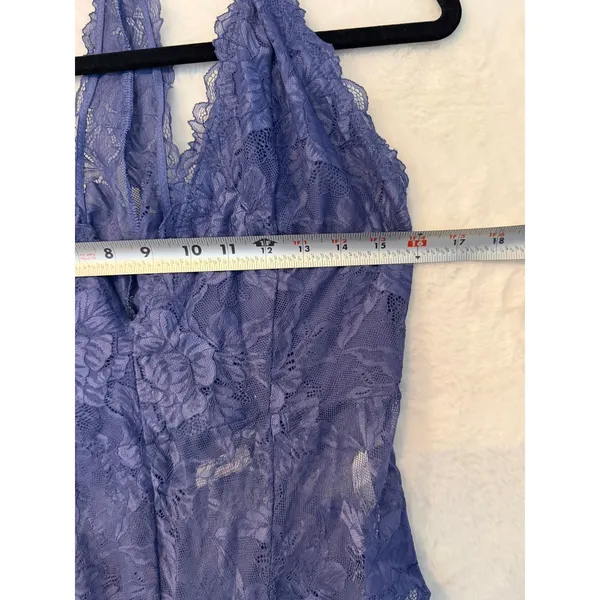 Free People‎ Blue Floral Lace Racerback Bodysuit Plunging V-Neck Lingerie Medium - Image 8