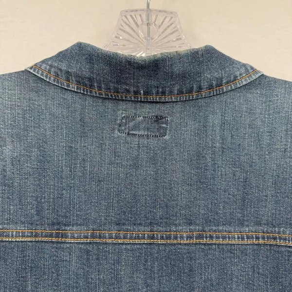 Shore Denim Jacket Women Size L Medium Wash Stretch Button Front Classic Boho - Image 3