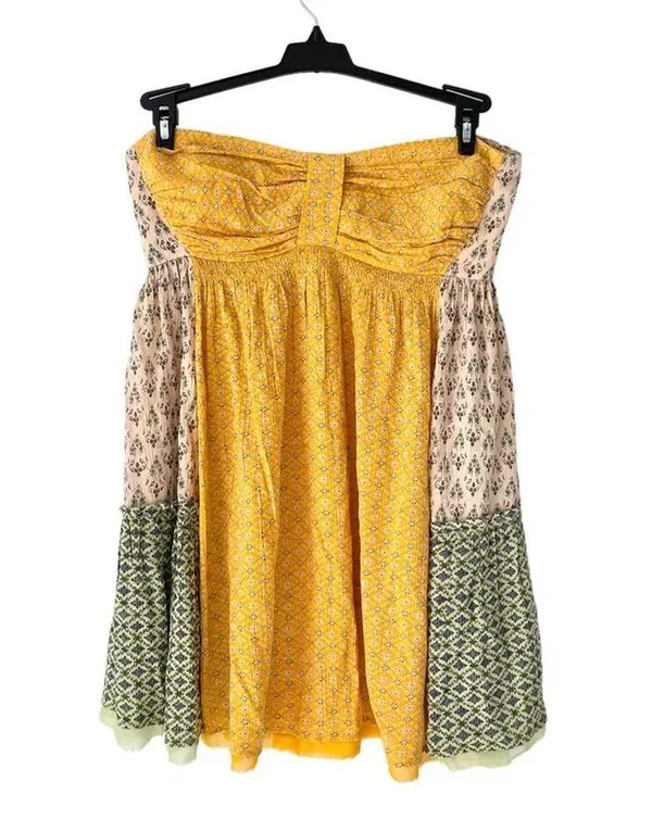 Free People Across The Sea Strapless Yellow Patchwork Tunic Mini Dress medium - Image 3