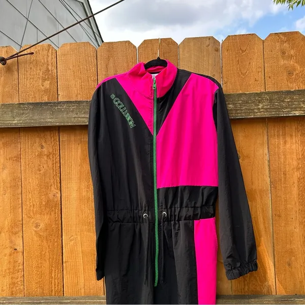 ASOS Collusion Brand Ski Style Indoor/outdoor Jumpsuit size‎ 10 black pink retro - Image 6