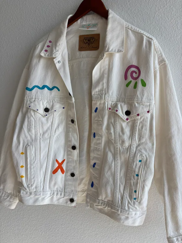 Silent Fish Vintage White Sun Face Denim Jacket - Image 3