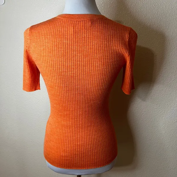 Frame orange ribbed wool short sleeve crewneck sweater WOMENS SMALL - Image 3
