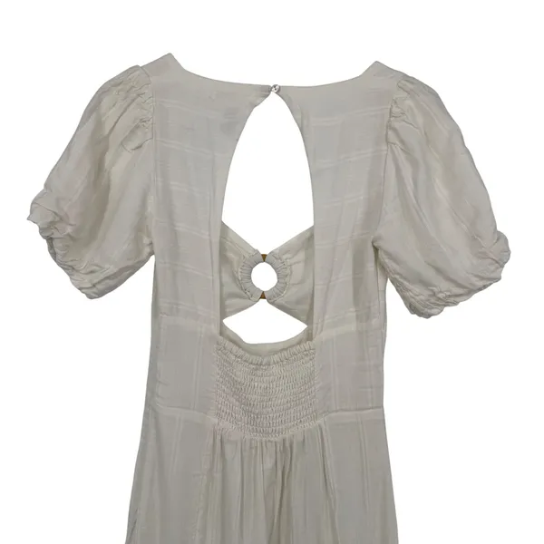 L*Space Midi Dress Womens S White‎ Linen Blend Cutout Open Back Puff Slit Rush - Image 8