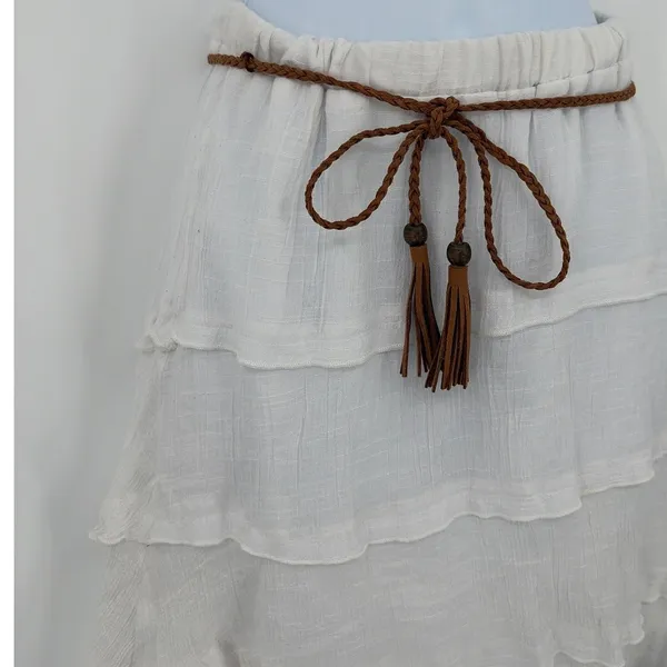 IZ Byer Tiered Knee Length Skirt Sz S Boho Gauzy Coastal Cowgirl Festival Asymm - Image 3