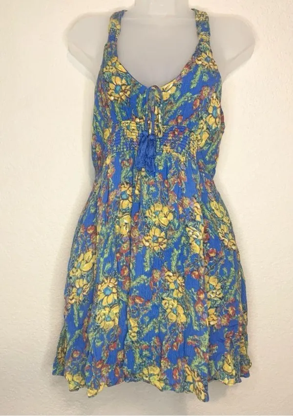 Free People Blue Washed Ashore Mini Dress Strappy Back Size S - Image 3