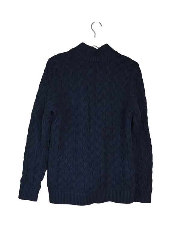 Lands' End Women's L Navy Blue Cable Knit Full-Zip Stand Collar Cardigan - Image 2