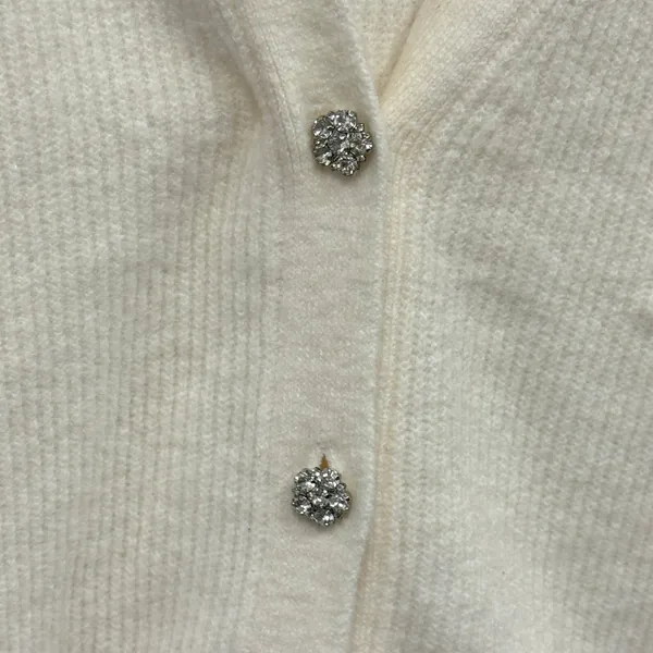 NWT LOFT Rhinestone Buttons Relaxed Fit‎ Knit Cardigan Sweater Small White - Image 4