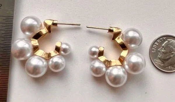 Anthropologie Lake Life Chunky Ascending Pearl Hoop Earrings - Image 9