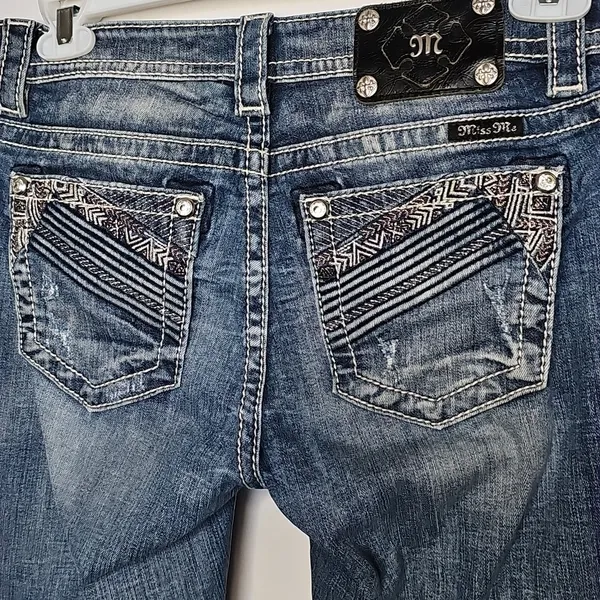 Miss Me midrise skinny stitched bling blue denim jeans sz 28 - Image 3