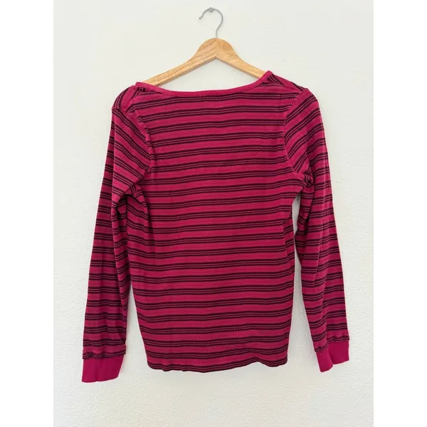 Sundance Catalog Thermal Stripe Henley Cabin Cozy‎ Pink Black Small Long Sleeve - Image 3