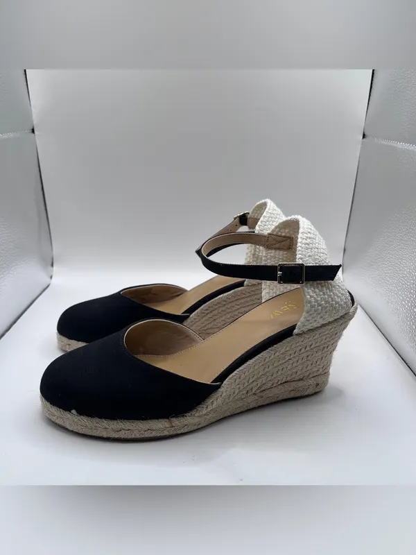 J.Crew Ankle-strap espadrille wedges black size 8 - Image 2