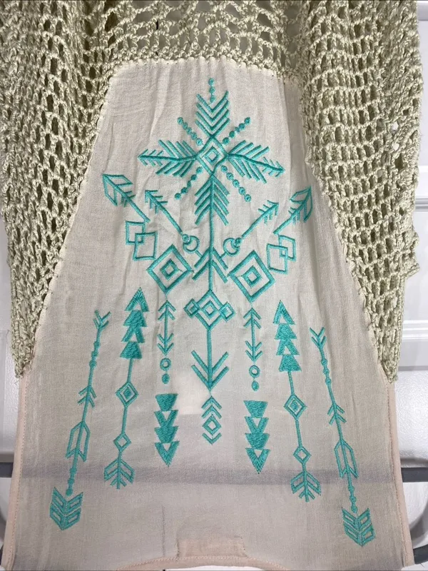 Altar’d State Duster Cardigan Boho Fringe Crochet Embroidery Hippie Festival S/M - Image 4