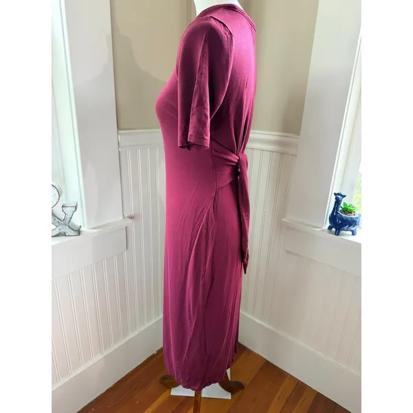 Daily Ritual Burgundy Tie Back T-Shirt Midi‎ Dress Size Medium - Image 9