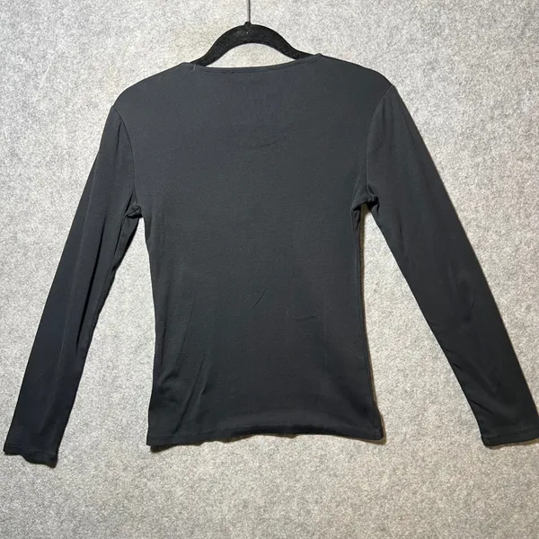 Lauren Ralph Lauren Womens Black Ribbed Cotton Long Sleeve Crew Neck Top Size M - Image 7