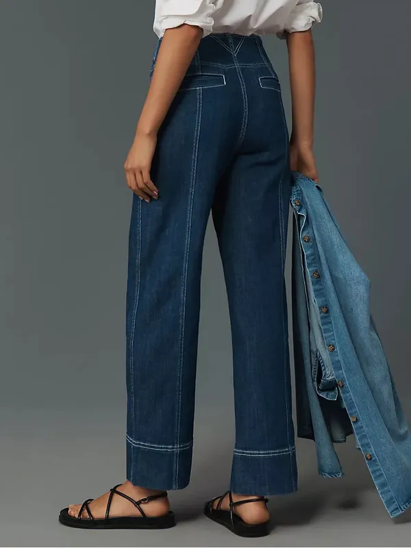 NWT PILCRO Anthropologie Jeans Sz 27 High Rise Wide Leg Trouser Contrast Stitch - Image 4