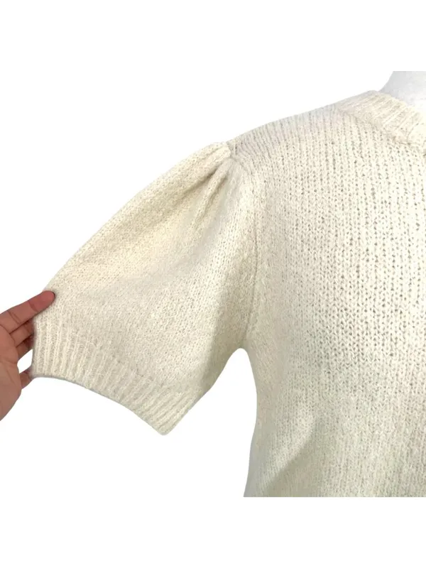 Vero Moda Puff Sleeve Cream Sweater Size Large Light Academia Cottagecore - Image 4