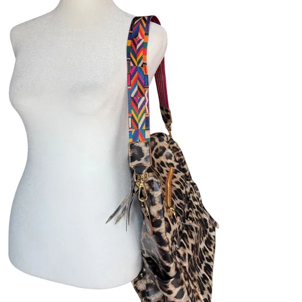 Leopard Print Backpack with Additional‎ Strap Black - Image 12