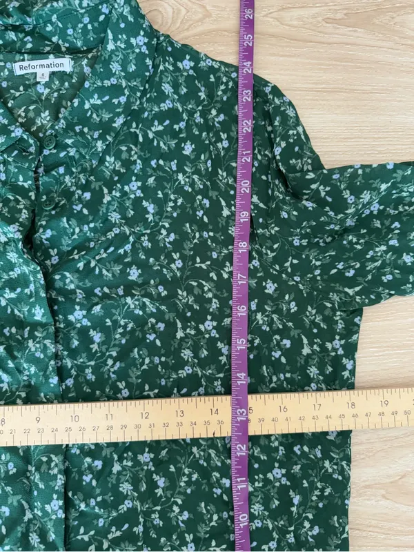 Reformation Small Violet Blouse Clementine Green Floral Office Sheer Cottage - Image 8