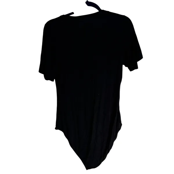 Free People Black Deep V Neck Short Sleeve Thong‎ Bodysuit L Made in USA - Image 9