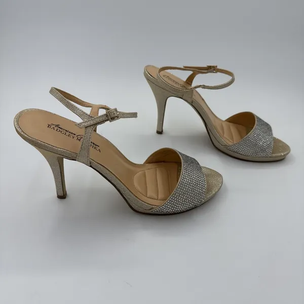 Badgley Mischka American Glamour Strappy Gold Rhinestone Embellished Heels Sz 10 - Image 3