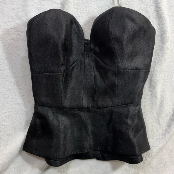 NWT Minty Meets Munt‎ XS Black Satin Peplum Bustier Corset Top Paloma Goth Sleek - Image 2