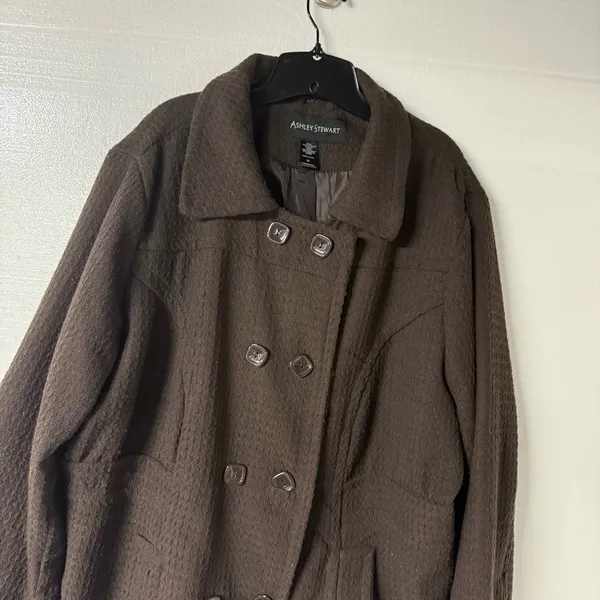 Ashley Stewart Coat Women Plus Size 26 Brown Textured Square Button Wool Blend - Image 3