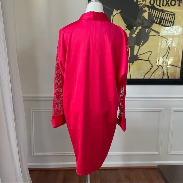 Vintage Gold Label Victoria’s Secret Red Lace Satin Night Shirt Pajamas S - Image 6
