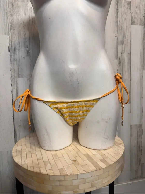 SHEIN Textured Terry Stripe String Bikini Bottoms Womens XS Yellow Gold Charms - Image 2