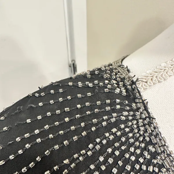 Vintage 80s Stenay Woman‎ Black Silk Beaded Sequin Cocktail Shift Dress Art Deco - Image 8