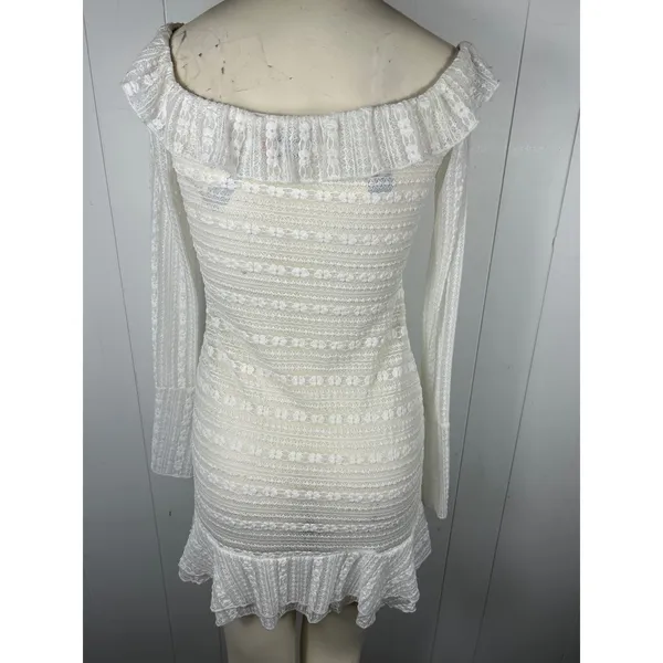 Edikted Textured Sheer Lace Mini Dress In White Size L - Image 5