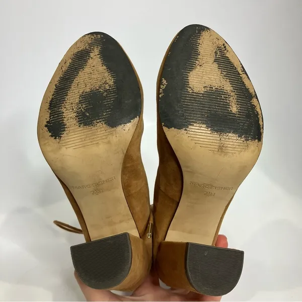Marc Fisher Stevee lace up heels block heels‎ caramel size 7.5 trendy dressy - Image 5