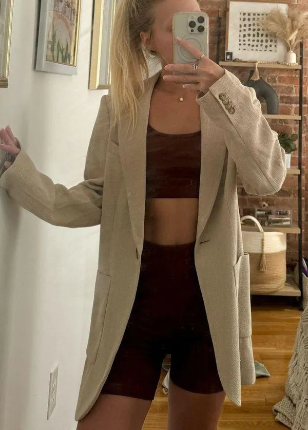 Relaxed fit beige textured blazer bnwot size xs - Image 6