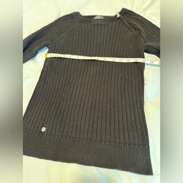 Ralph Lauren Lauren Jeans Co. Medium Black Ribbed Cotton Sweater, Crew Neck. Zip Neckline - Image 4