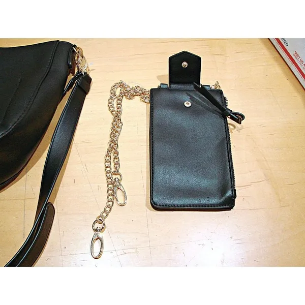 Black Vegan Leather Crossbody Bag With Cellphone Matching Separate Purse 2 In 1 - Image 3