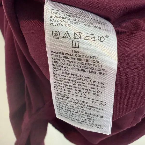 GAP Women's Medium Burgundy Sleeveless Button Front Midi Dress Tie Waist - Image 5