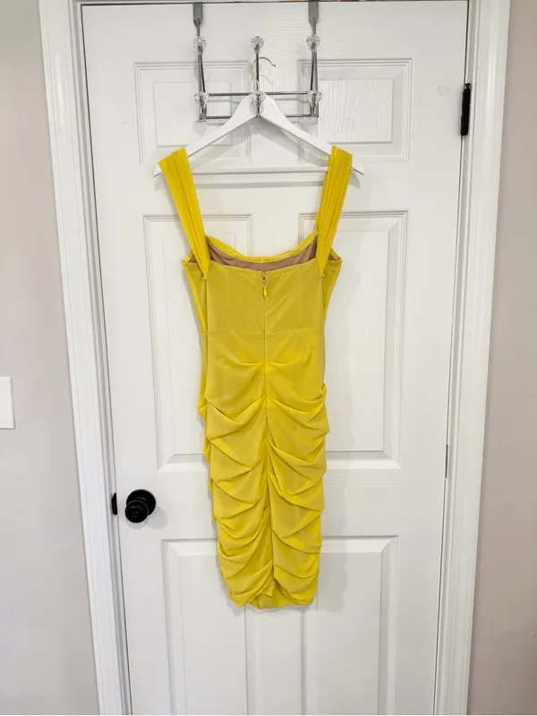 Miss Circle Yellow Ruched Sleeveless Bodycon Glam Party Cocktail Large Dress - Image 5
