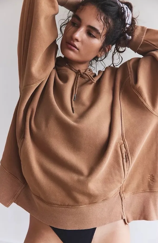 Free People Movement XS Oversized Hoodie Taupe Athleisure Boho Lounge Sweatshirt - Image 2