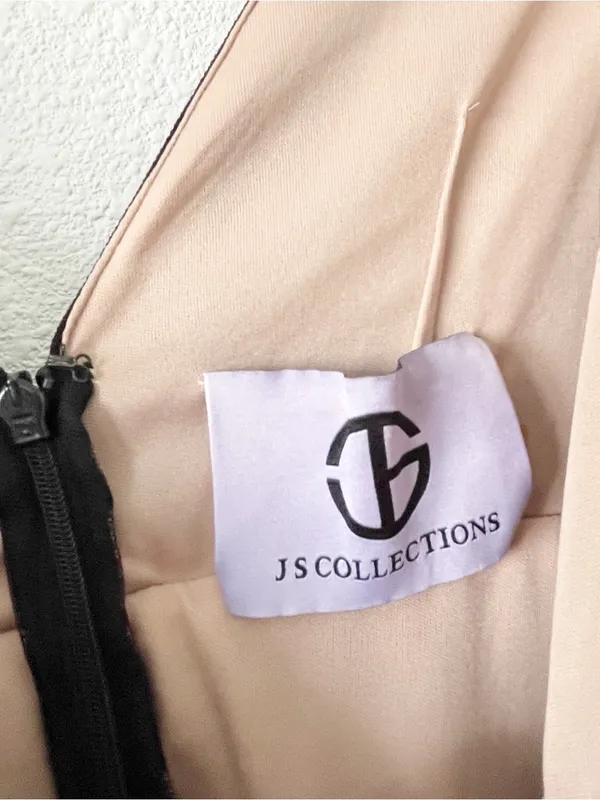 JS Collections Black Tan Stripe Fit & Flare Cocktail Dress - Image 3
