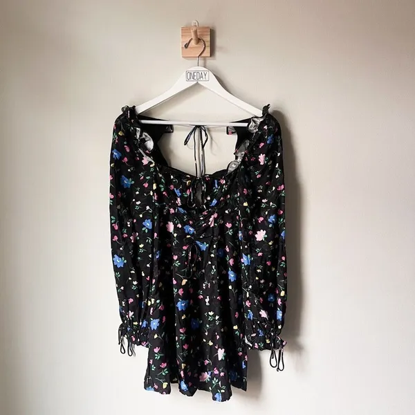 New For Love and Lemons Lexy Black Floral Long Sleeve Dress Size XS - Image 6