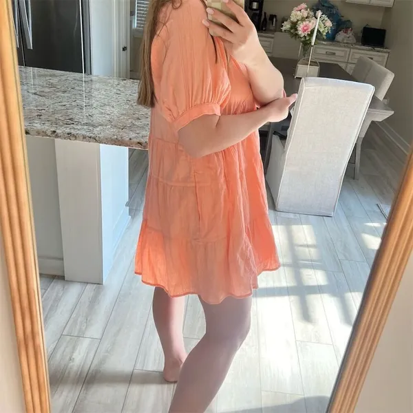 Universal Threads Women's Babydoll Dress Peach Size L Short Sleeve V-Neck… - Image 4