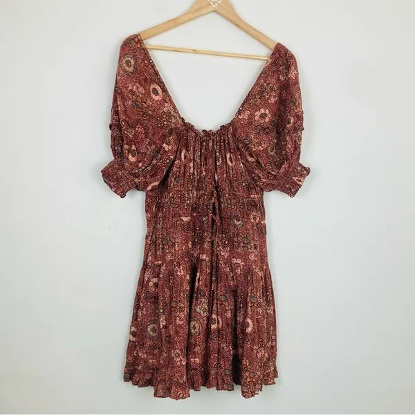 Ulla Johnson Juniper ruched floral 2022 mini dress in orange brown. Size 4 - Image 4
