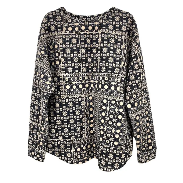 H&M Black‎ Snowflake Quilted High Low Sweater Medium Winter Fall Christmas Top - Image 2