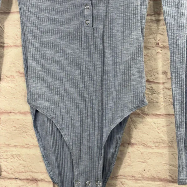 Aerie Ribbed Long Sleeve Bodysuit in Light Blue Size XS - Image 5