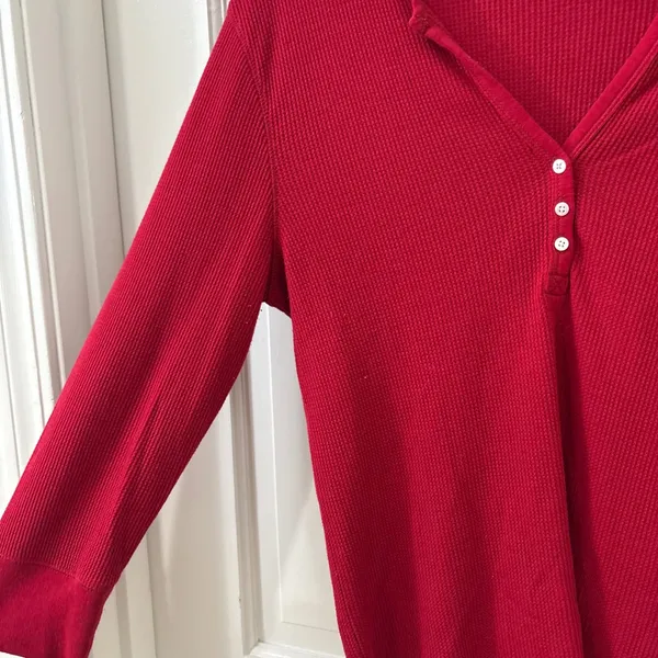 Polo Jeans Co Ralph Lauren Waffle Thermal Henley Top Womens L Preppy Layers Red - Image 3