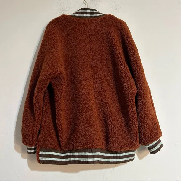 Free People Sweet Varsity Cardigan Teddy Fleece Jacket Size Medium - Image 8