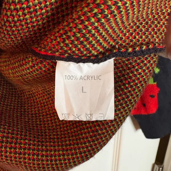 NWOT Navy open-front cardigan with a strawberry print, L - Image 3