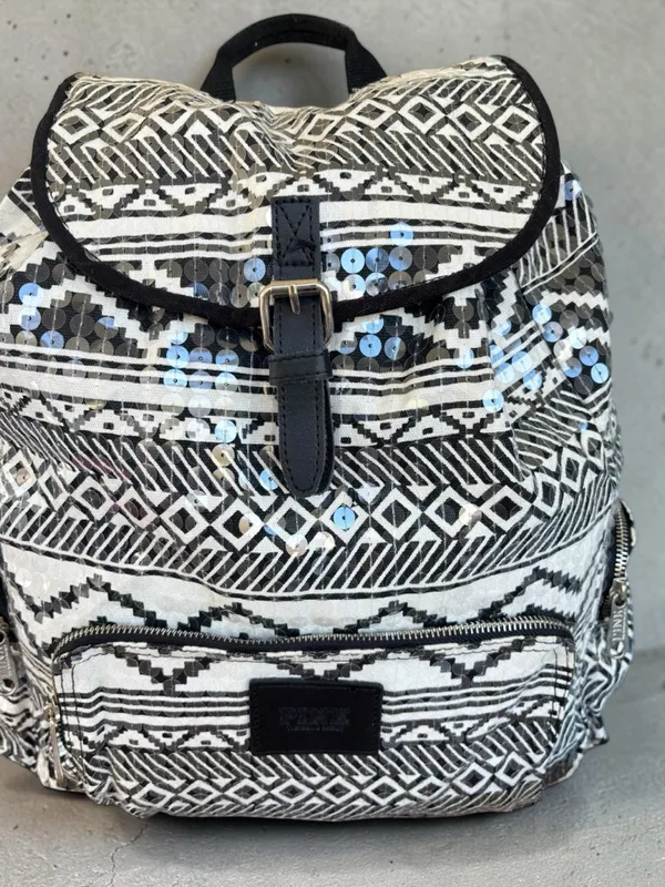 Victoria's Secret PINK Bling Sequin Aztec Backpack in black and white - Image 9