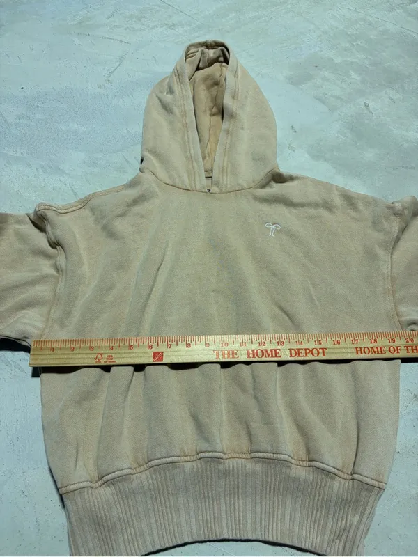 Aerie Embroidered bow Logo Beige Hooded Sweatshirt small - Image 3